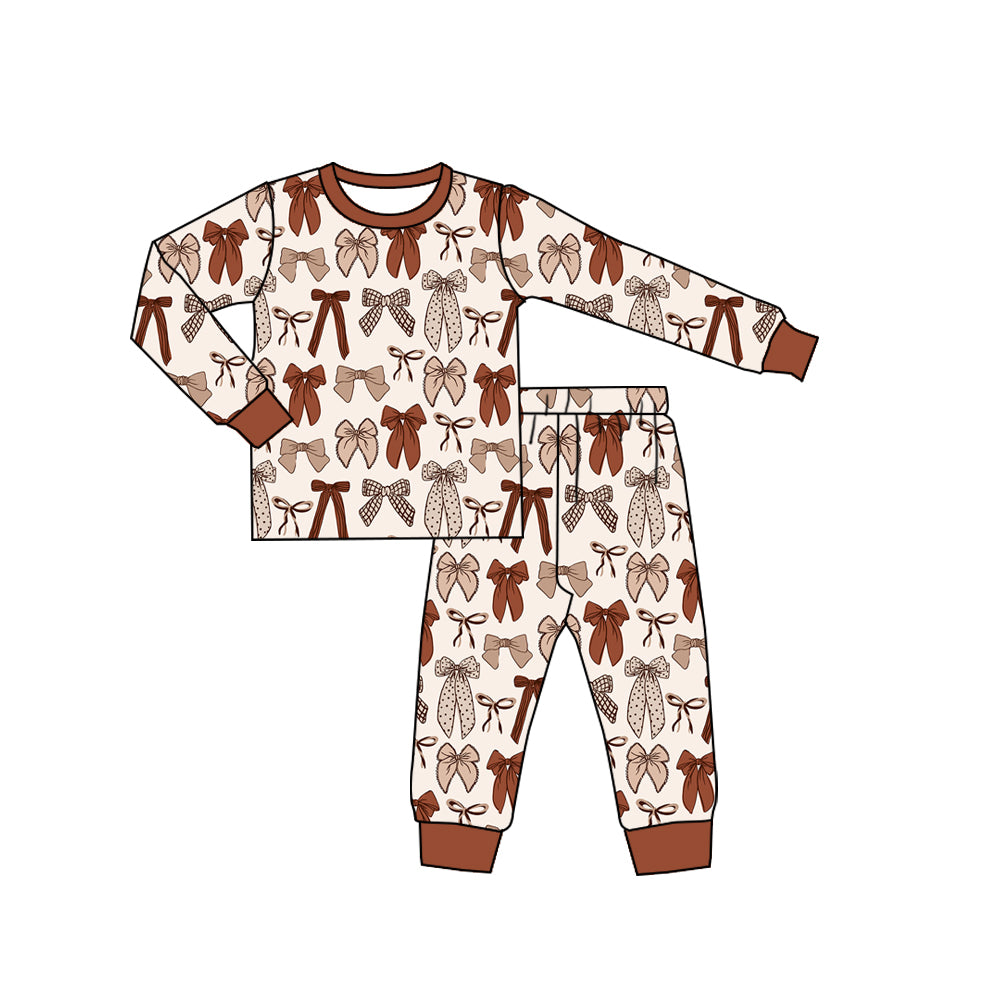 preorder GLP3531 Brown Bows Long Sleeve Pants Girls Pajamas
