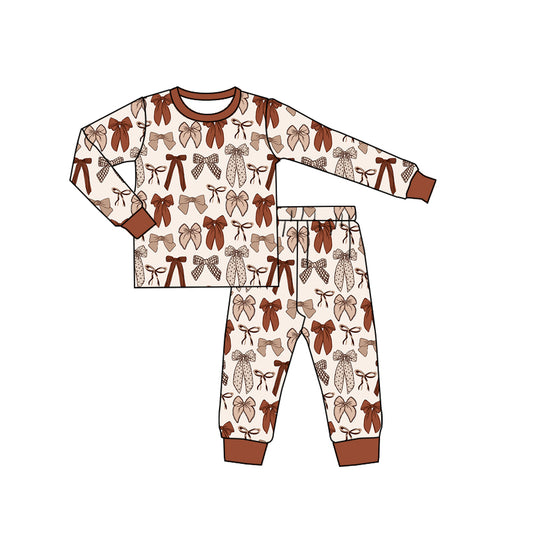 preorder GLP3531 Brown Bows Long Sleeve Pants Girls Pajamas