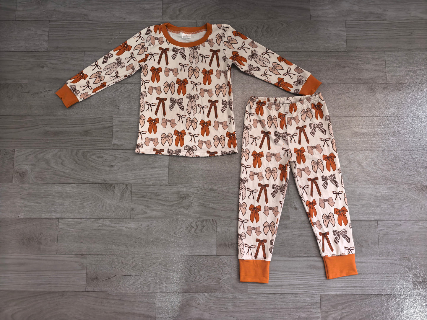 preorder Samples GLP3531 Bows Brown Long Sleeve Pants Girls Pajamas