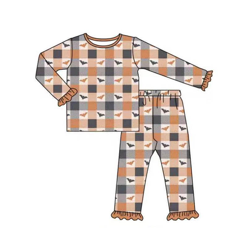 preorder GLP3533 Halloween Bat Checkered Long Sleeve Pants Girls Pajamas