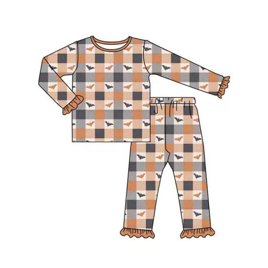 preorder GLP3533 Halloween Bat Checkered Long Sleeve Pants Girls Pajamas