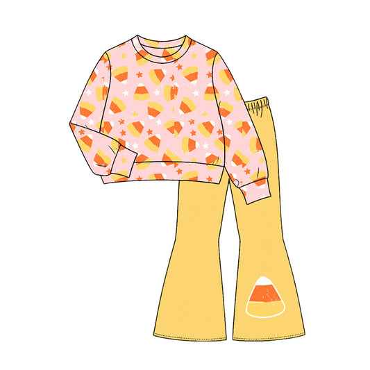 preorder GLP3535 Halloween Corn Candy Pink Long Sleeve Pants Girls Set