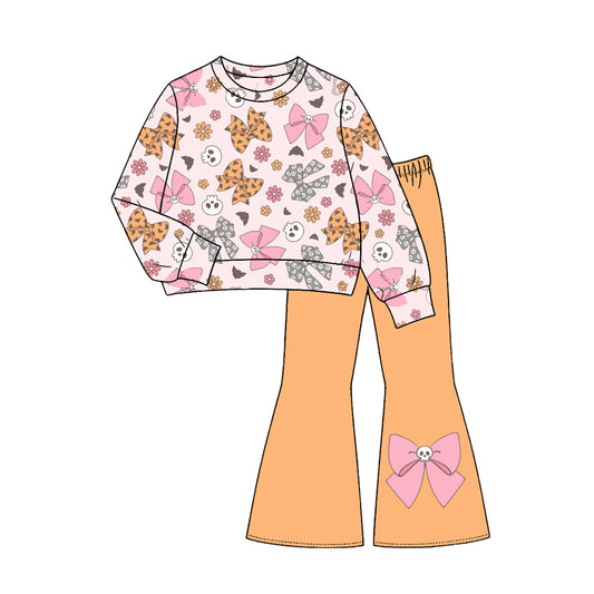 preorder GLP3536 Halloween bows Spooky Pink Long Sleeve Pants Girls Set