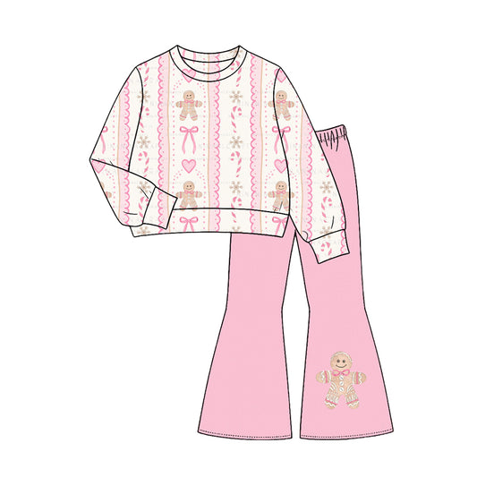 preorder GLP3540 Christmas Gingerbread Man Bows Long Sleeve Green Pants Girls Set