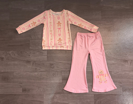preorder Samples GLP3540 Christmas Gingerbread Man Bows Long Sleeve Green Pants Girls Set