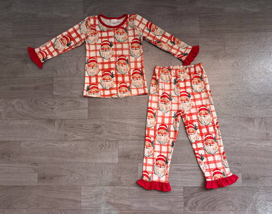 preorder Samples GLP3542 Christmas Santa Red Long Sleeve Pants Girls Pajamas