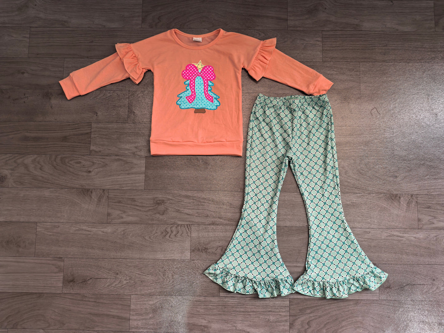 preorder Samples GLP3548 Christmas Tree Bow Long Sleeve Pants Girls Set