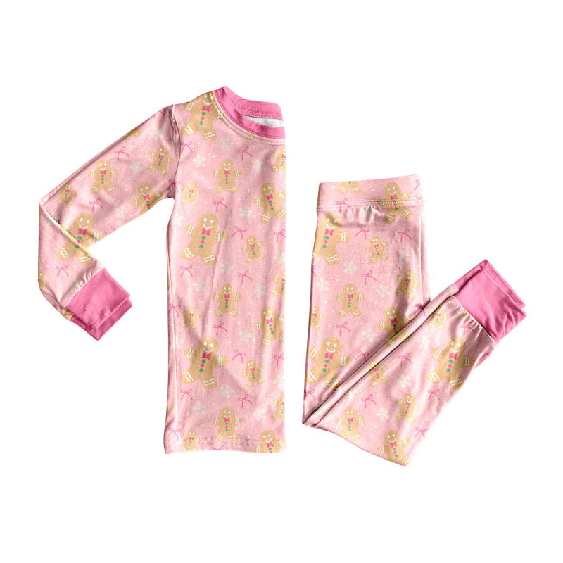 preorder GLP3553 Christmas Gingerbread Man Bows Long Sleeve Pants Girls Pajamas