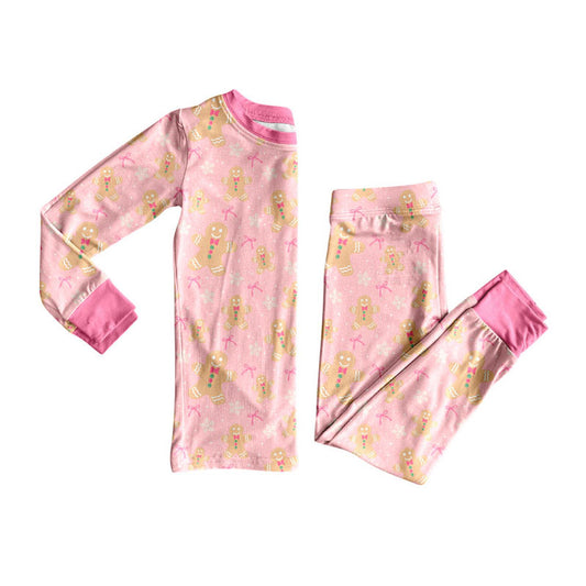 preorder GLP3553 Christmas Gingerbread Man Bows Long Sleeve Pants Girls Pajamas