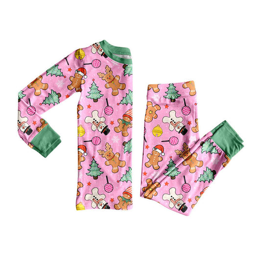 preorder GLP3554 Christmas Gingerbread Man Tree Long Sleeve Pants Girls Pajamas