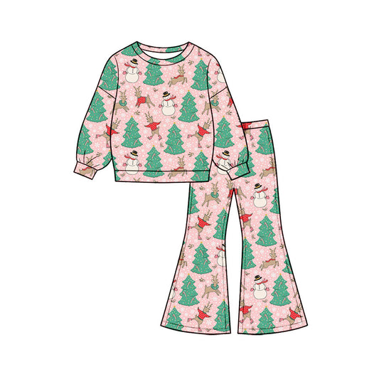 preorder GLP35557 Christmas Tree Deer Pink Long Sleeve Pants Girls Set