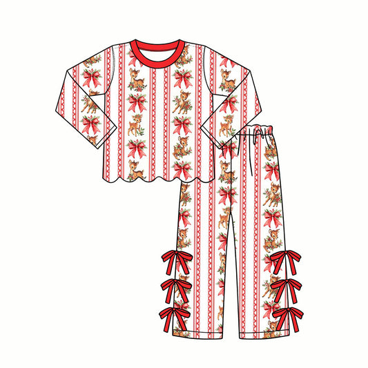 preorder GLP3558 Christmas Tree Deer Red Long Sleeve Pants Girls Set