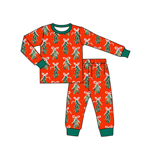 preorder GLP3560 Christmas Tree Bows Long Sleeve Pants Girls Pajamas