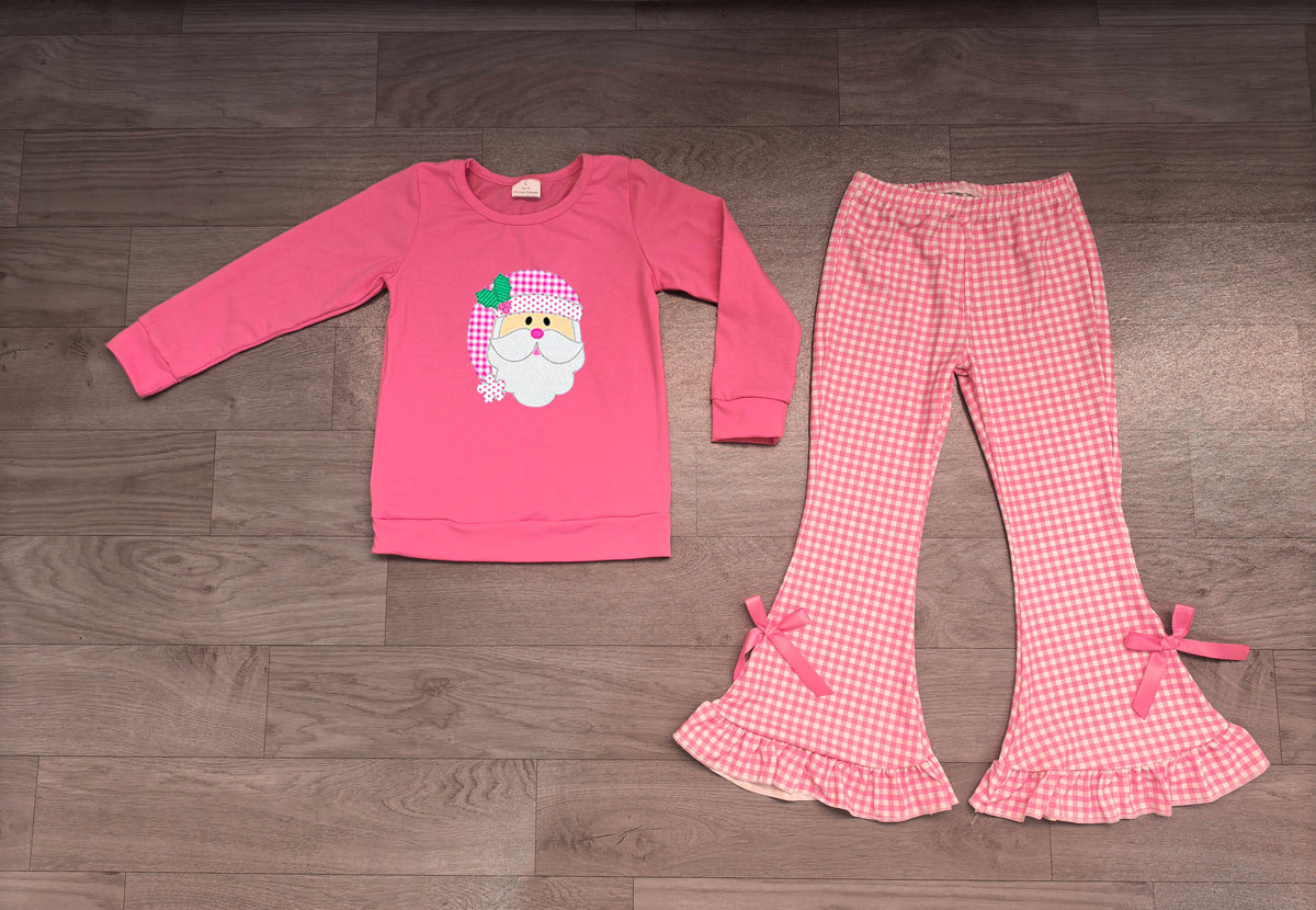 preorder Samples GLP3561 Christmas Santa Hot Pink Long Sleeve Pants Girls Set