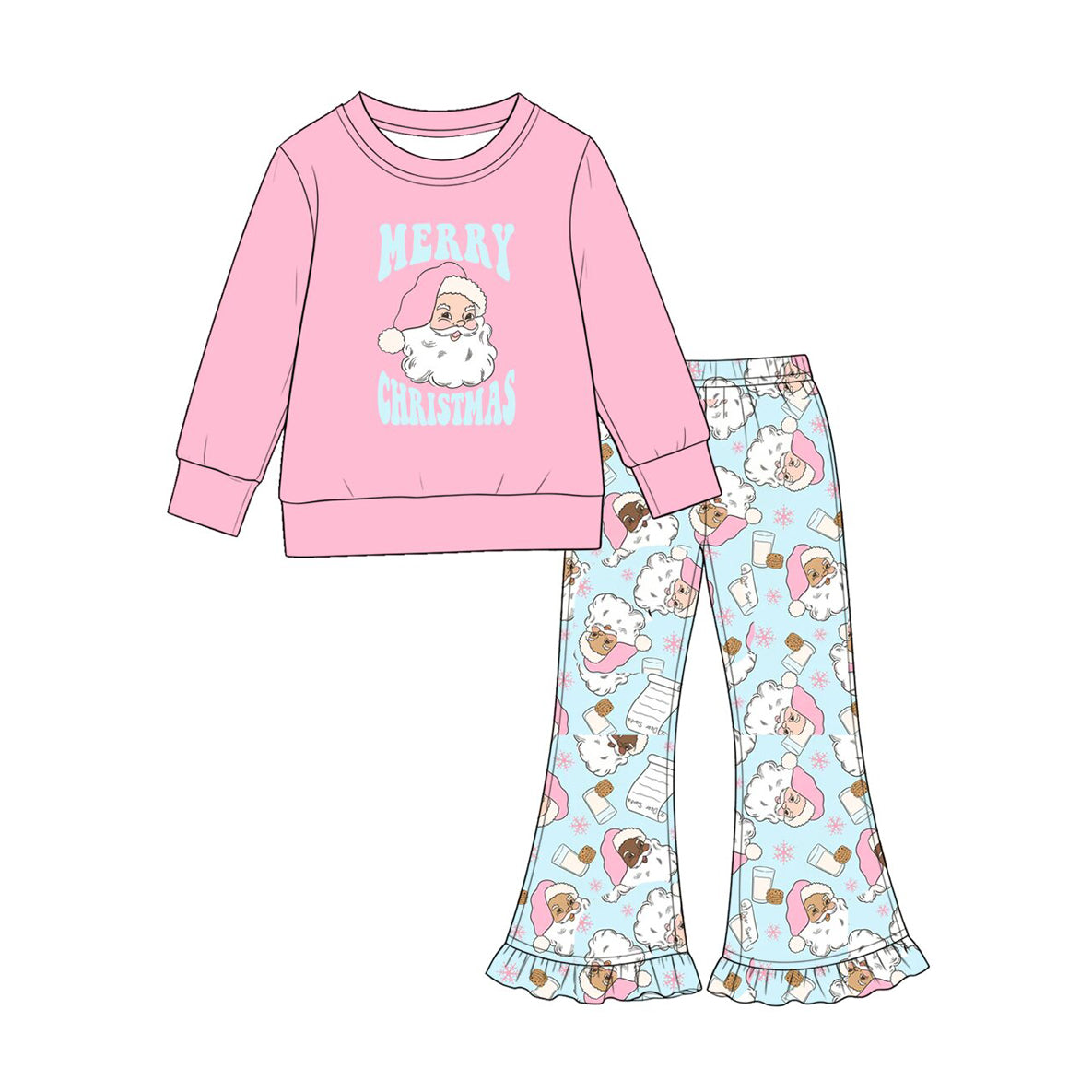 preorder GLP3562 Christmas Santa Hot Pink Long Sleeve Pants Girls Set