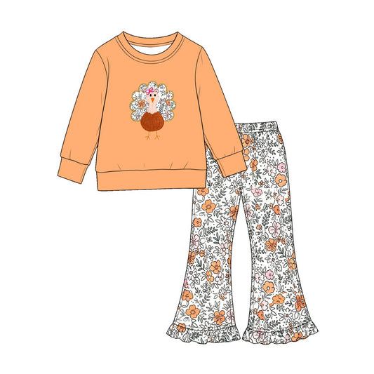 preorder GLP3563 Thanksgiving Turkey Long Sleeve Pants Girls Set
