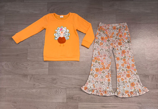 preorder Samples GLP3563 Thanksgiving Turkey Long Sleeve Pants Girls Set