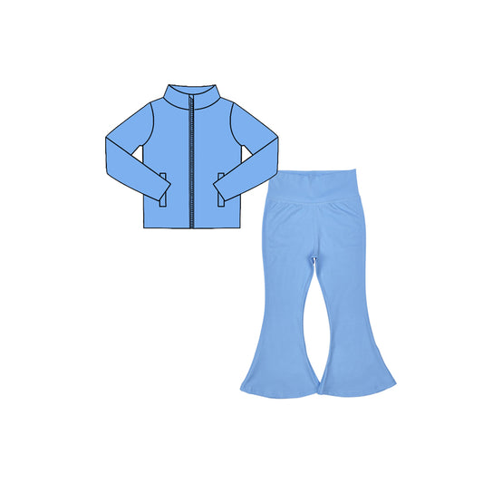 preorder GLP3570 Yoga Blue Zipper long Sleeve Pants Girls Set
