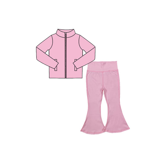preorder GLP3571 Yoga Pink Zipper long Sleeve Pants Girls Set