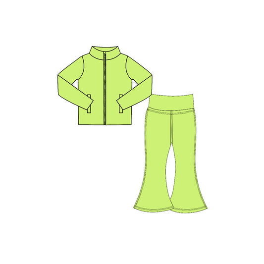 preorder GLP3572 Yoga Green Zipper long Sleeve Pants Girls Set
