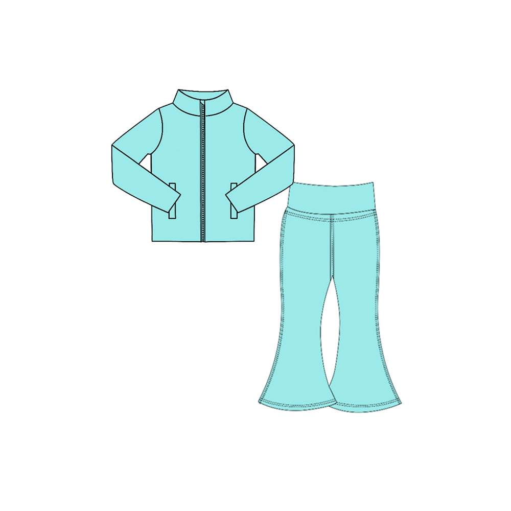 preorder GLP3573 Yoga Blue Zipper long Sleeve Pants Girls Set