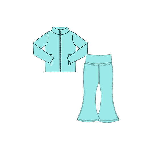 preorder GLP3573 Yoga Blue Zipper long Sleeve Pants Girls Set