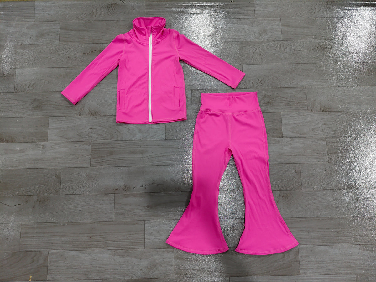 preorder Samples GLP3574 Yoga Hot Pink Zipper long Sleeve Pants Girls Set