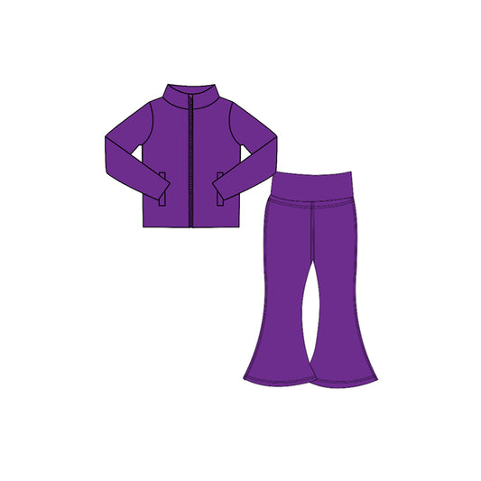 preorder GLP3575 Yoga Purple Zipper long Sleeve Pants Girls Set