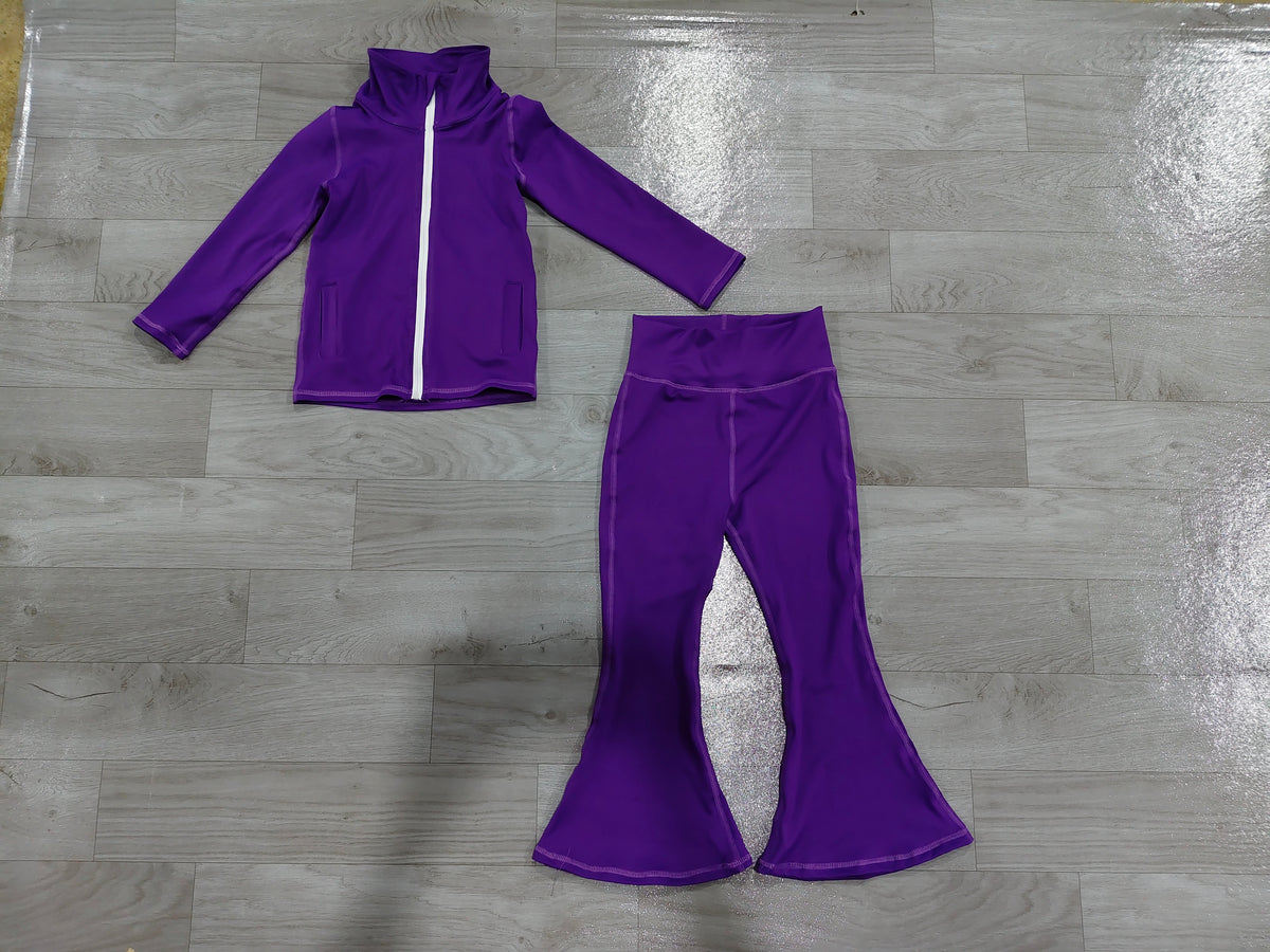preorder Samples GLP3575 Yoga Purple Zipper long Sleeve Pants Girls Set