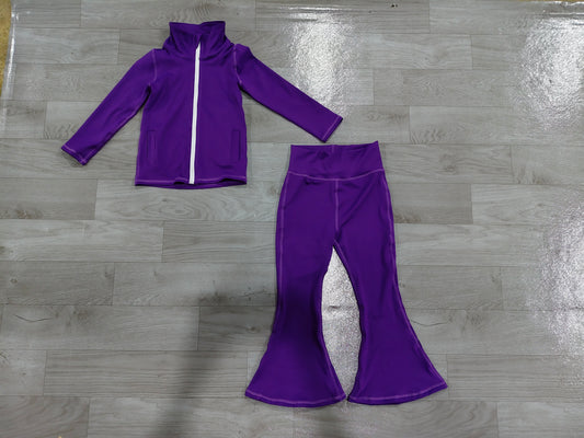 preorder Samples GLP3575 Yoga Purple Zipper long Sleeve Pants Girls Set