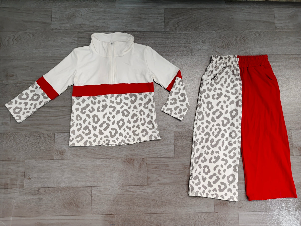 preorder Samples GLP3579 Leopard Zipper Long Sleeve Pants Girls Set