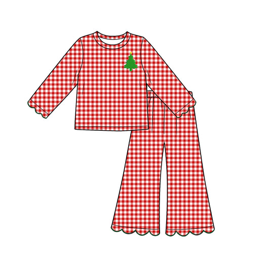preorder GLP3590 Christmas Tree Red Checkered Long Sleeve Pants Girls Set