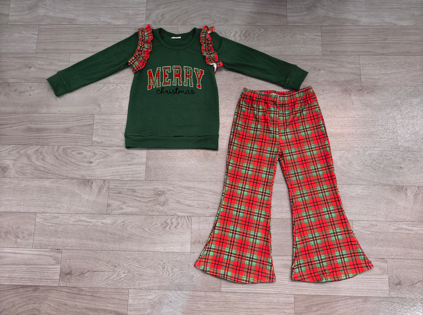 preorder Samples GLP3595 Merry Christmas Green Long Sleeve Pants Girls Set