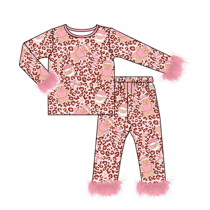 preorder GLP3612 Christmas Gingerbread Man Camo Fur Long Sleeve Pants Girls Pajamas