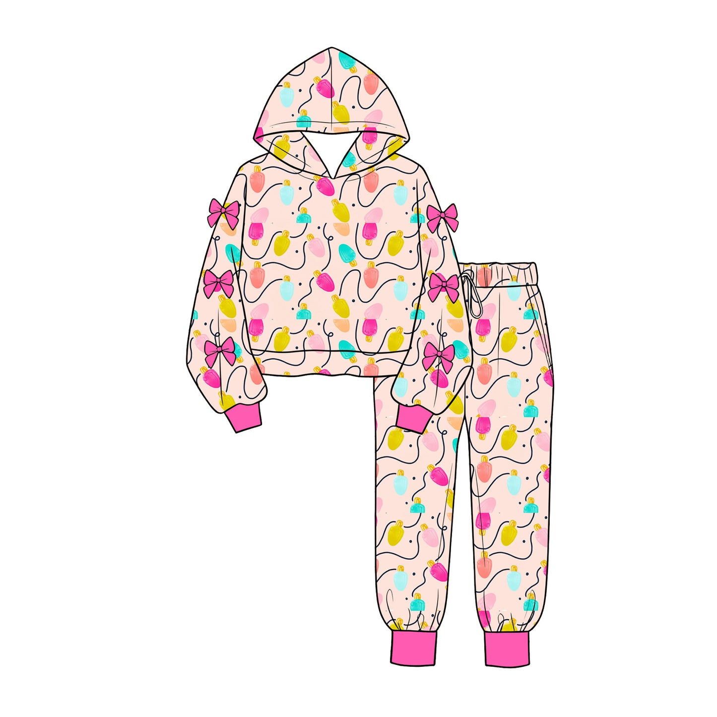 preorder GLP3613 Christmas Bows Light Hoodie Long Sleeve Pants Girls Set