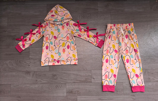 preorder Samples GLP3613 Christmas Bows Light Hoodie Long Sleeve Pants Girls Set