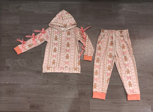 preorder Samples GLP3614 Christmas Bows Gingerbread Man Hoodie Long Sleeve Pants Girls Set