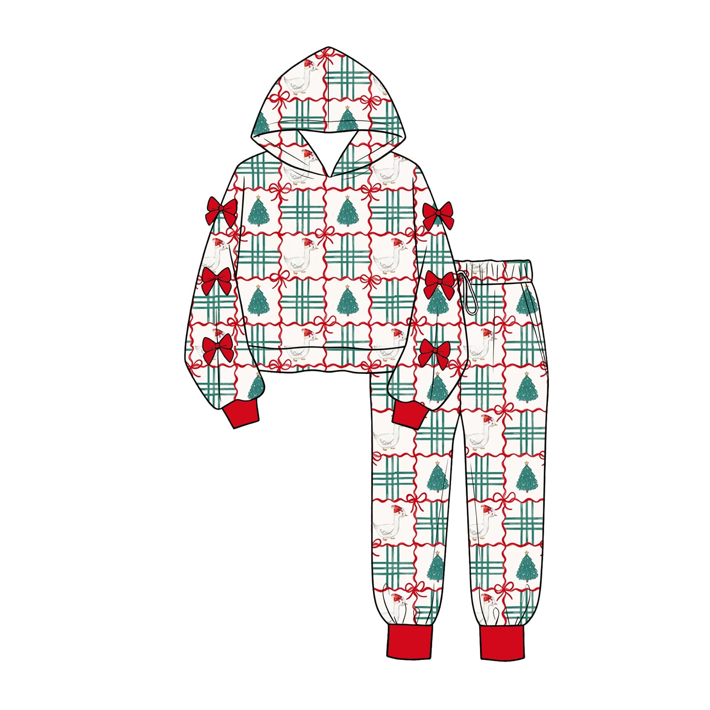 preorder GLP3615 Christmas Goose Bows Green Hoodie Long Sleeve Pants Girls Set