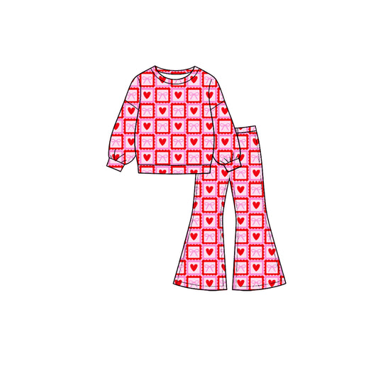 preorder GLP3616 Valentine's Day Heart Bows Long Sleeve Pants Girls Set