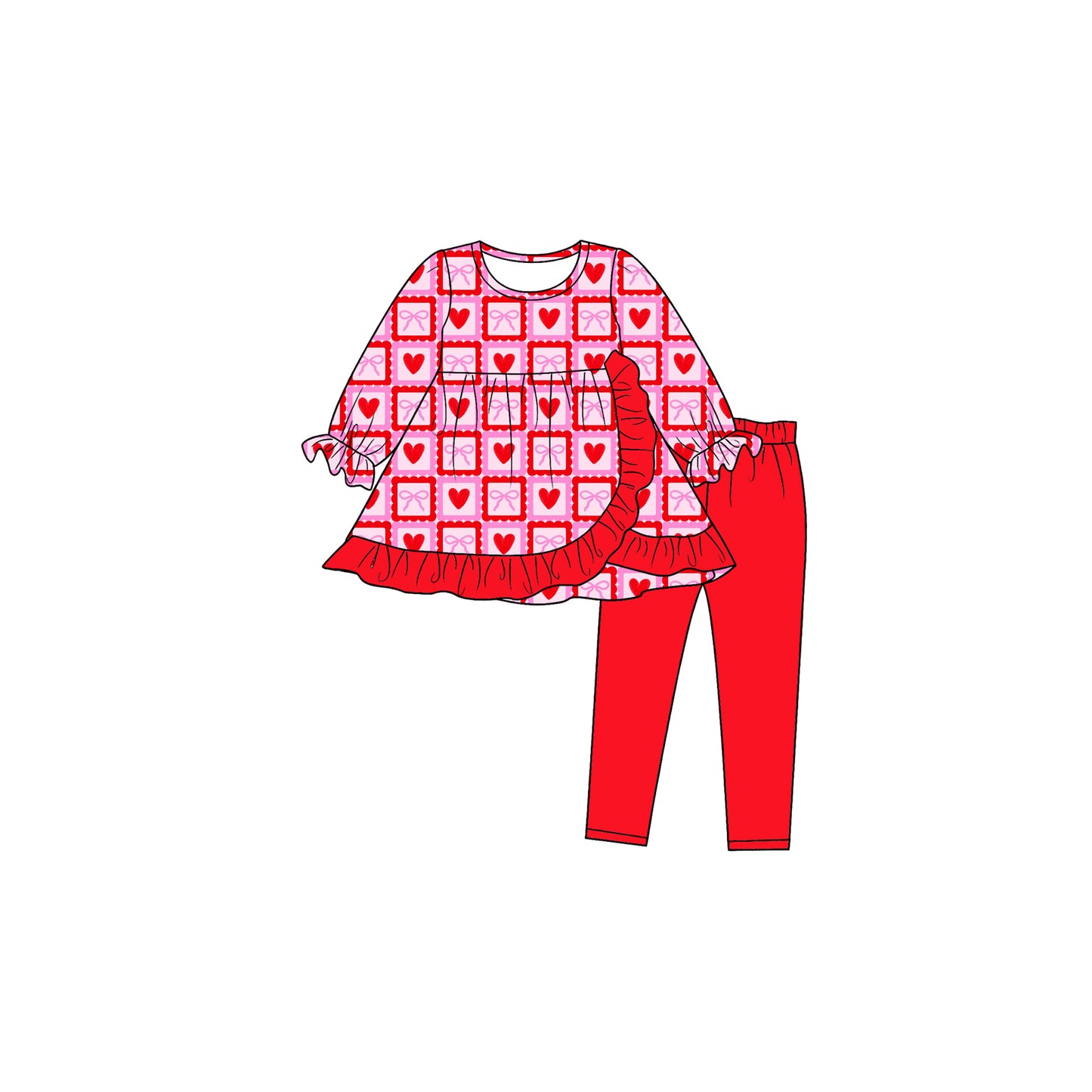 preorder GLP3617 Valentine's Day Heart Bows Long Sleeve Pants Girls Set
