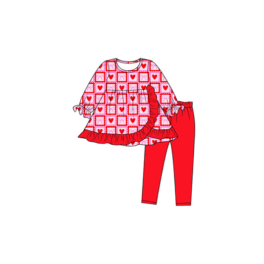 preorder GLP3617 Valentine's Day Heart Bows Long Sleeve Pants Girls Set