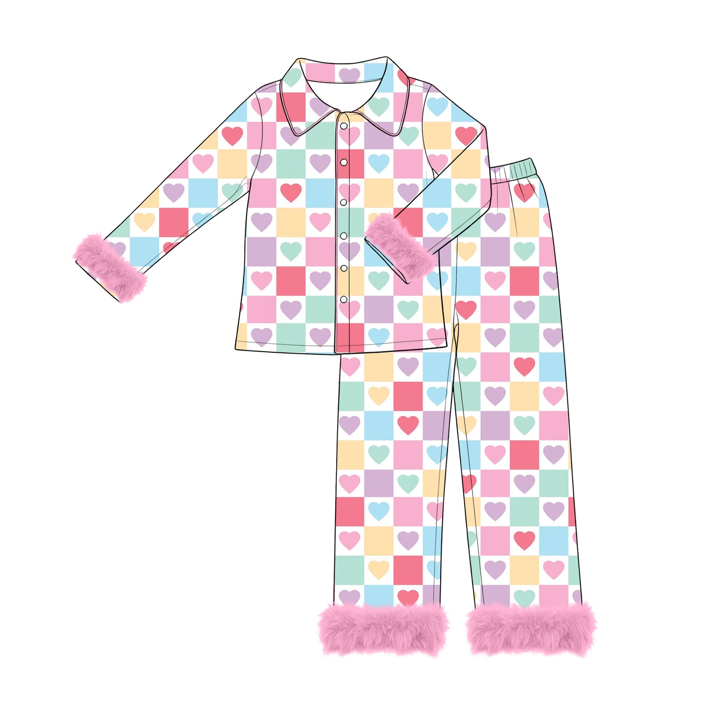 preorder GLP3424 Valentine's Day Heart Fur Long Sleeve Pants Adult Women Pajamas