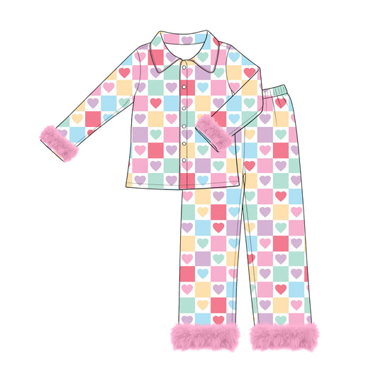 preorder GLP3424 Valentine's Day Heart Fur Long Sleeve Pants Adult Women Pajamas