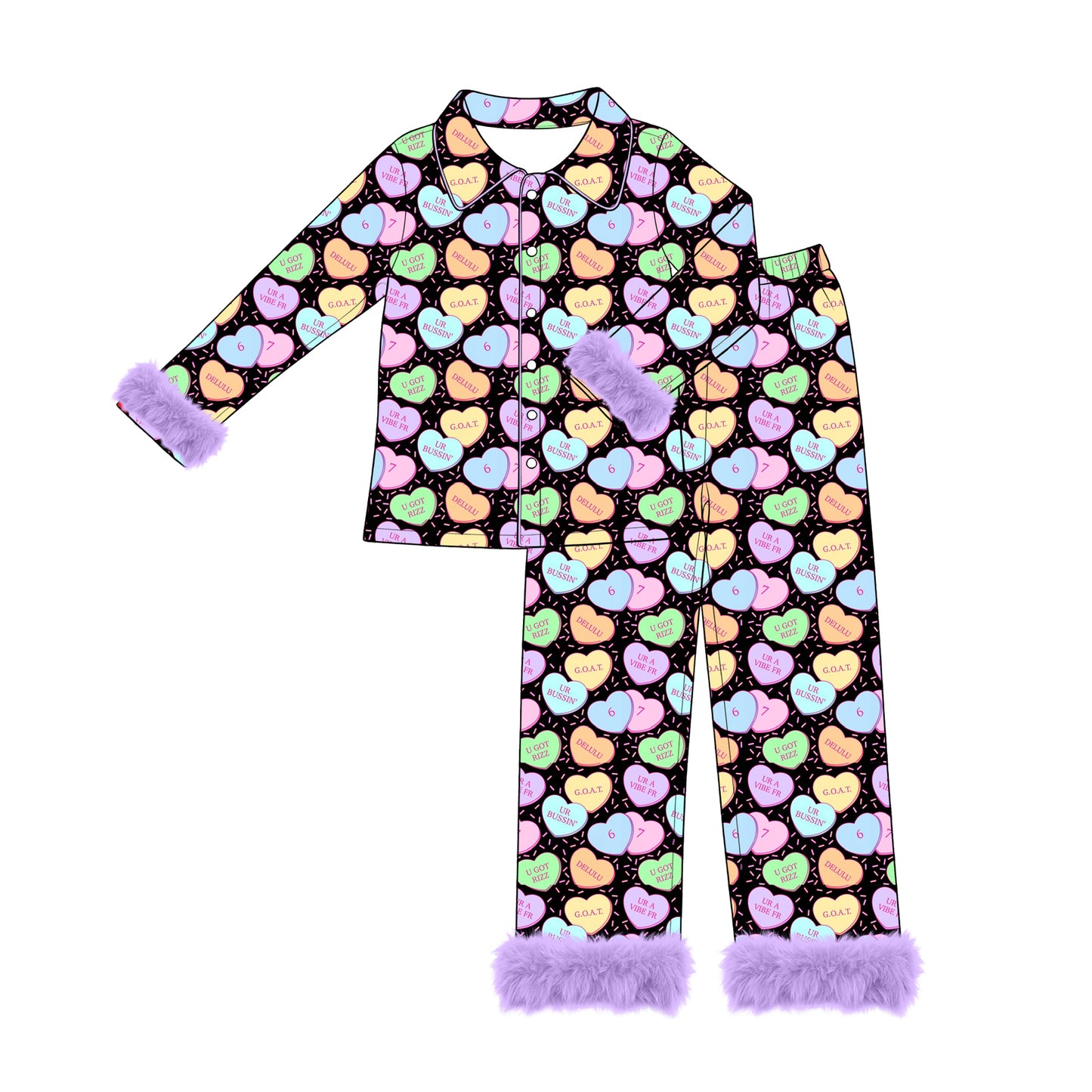 preorder GLP3425 Valentine's Day Heart Fur Long Sleeve Pants Adult Women Pajamas