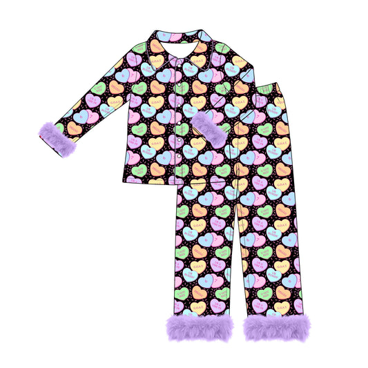preorder GLP3425 Valentine's Day Heart Fur Long Sleeve Pants Adult Women Pajamas