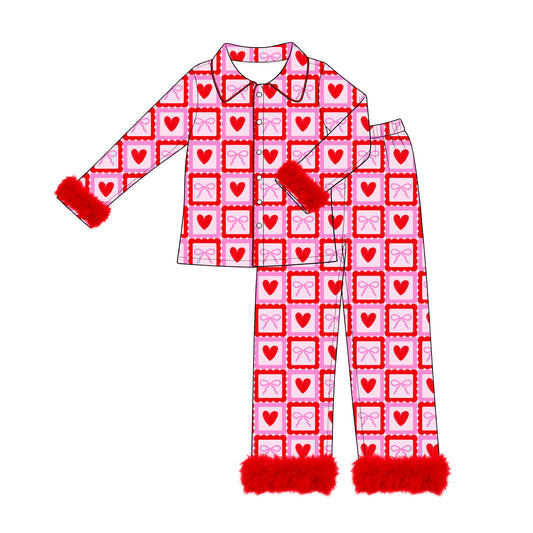 preorder GLP3426 Valentine's Day Heart Fur Long Sleeve Pants Adult Women Pajamas