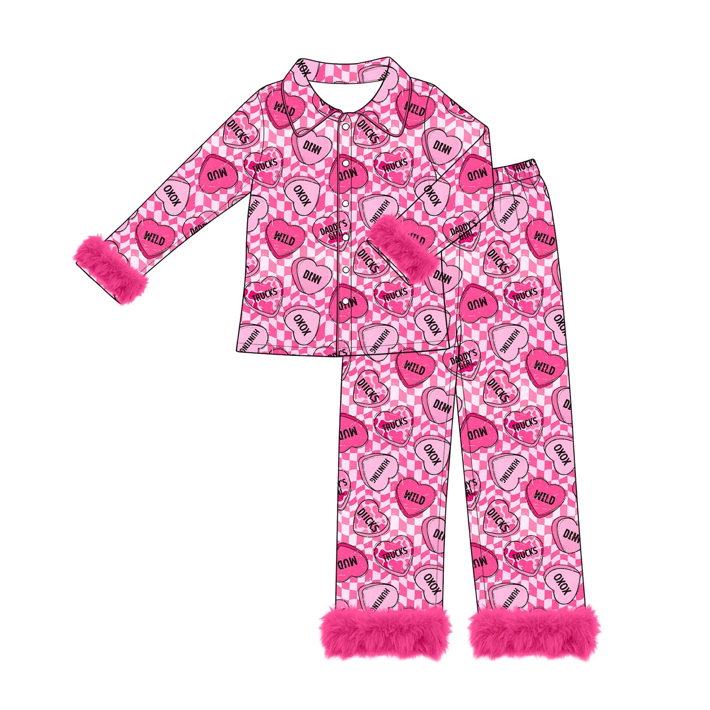 preorder GLP3427 Valentine's Day Heart Fur Long Sleeve Pants Adult Women Pajamas