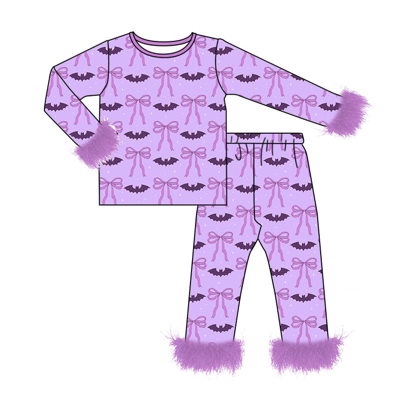 preorder GLP3633 Halloween Bat Purple Fur Long Sleeeve Pants Girls Pajamas