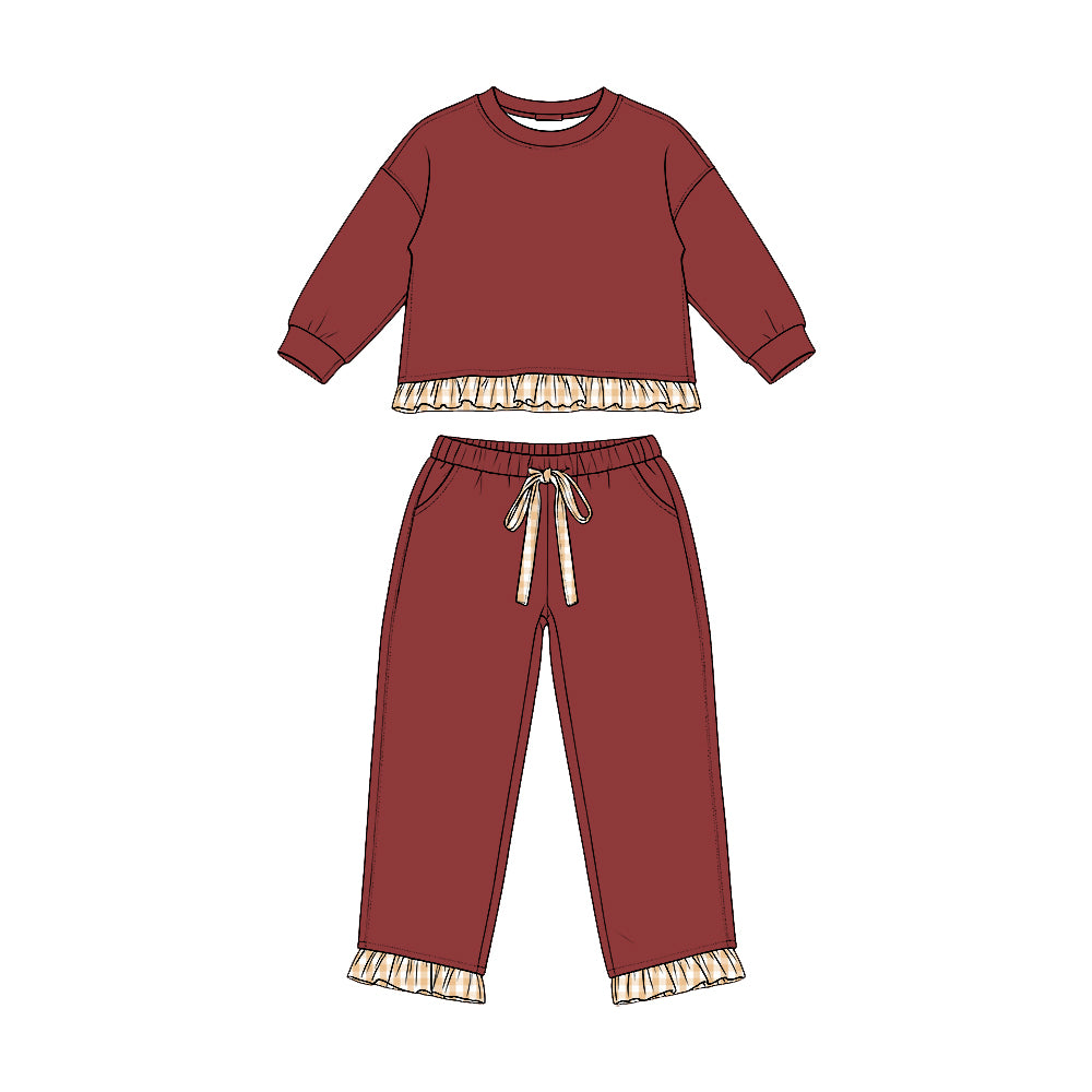 preorder GLP3647 Sweatshirt Maroon Long Sleeve Pants Girls Set