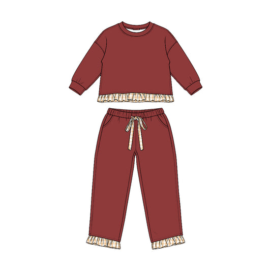 preorder GLP3647 Sweatshirt Maroon Long Sleeve Pants Girls Set